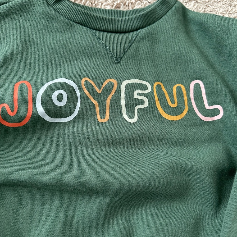 Little Co Lauren Conrad Green Joyful Kids holiday Sweatshirt 4 4T girl boy - Picture 2 of 4